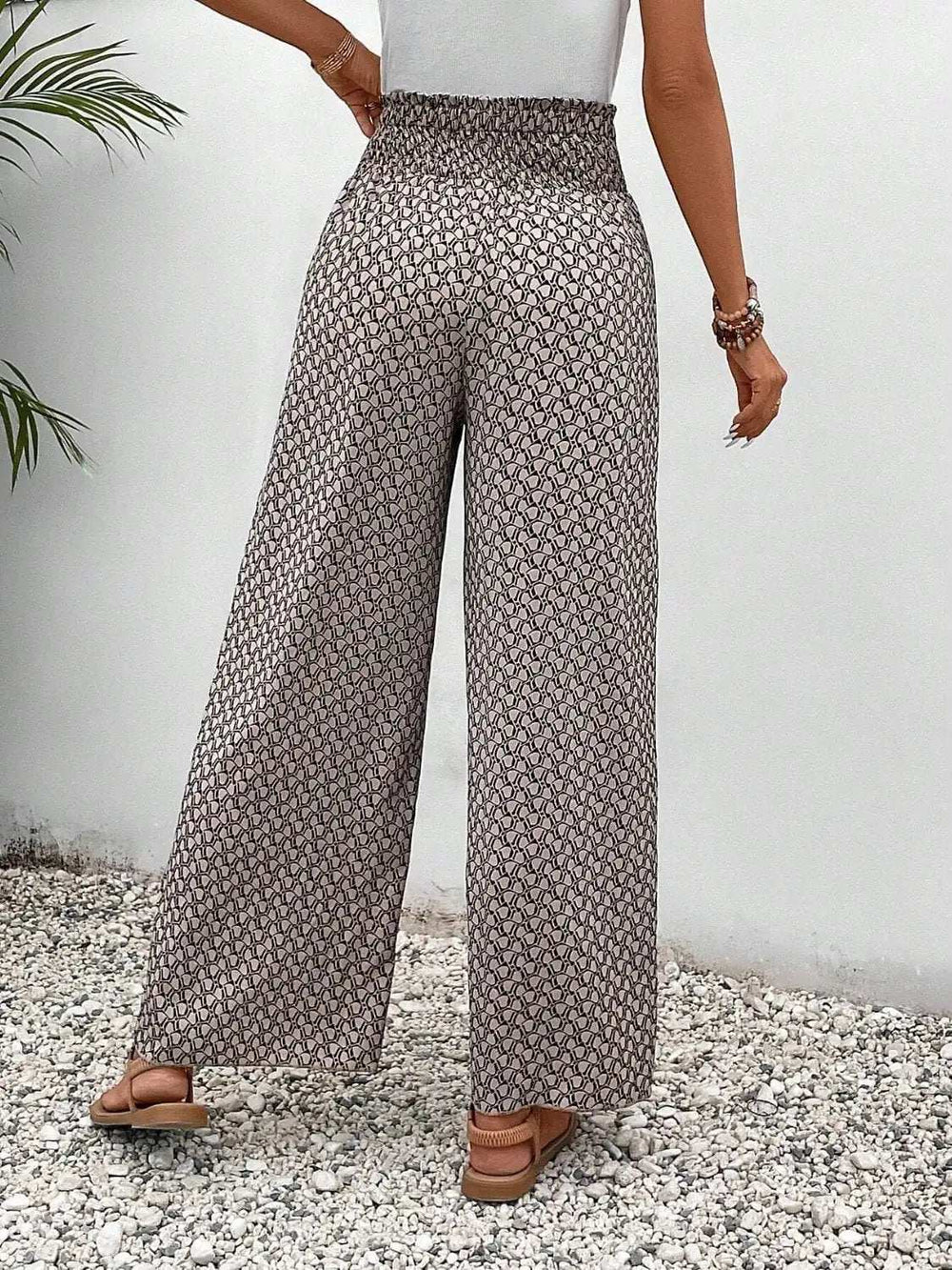 Tied Printed Wide Leg Pants - Trendsi - Flyclothing LLC