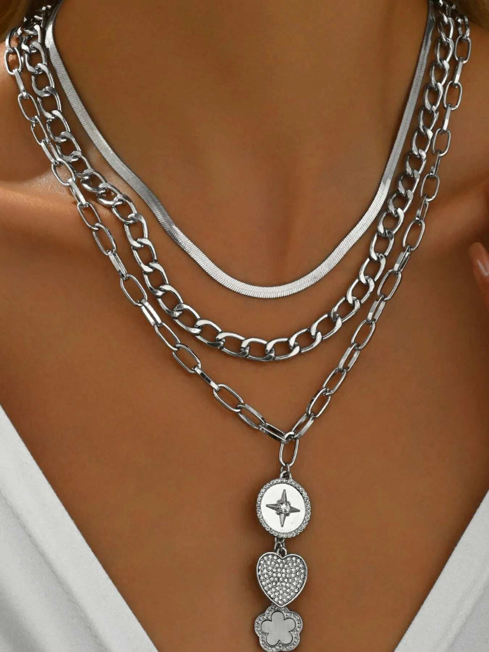 Stainless Steel Layered Necklace - Trendsi - Flyclothing LLC
