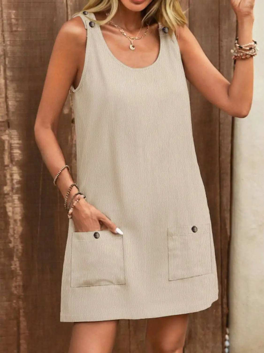 Pocketed Scoop Neck Sleeveless Dress - Trendsi - Flyclothing LLC