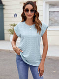 Textured Round Neck Cap Sleeve T-Shirt - Trendsi - Flyclothing LLC