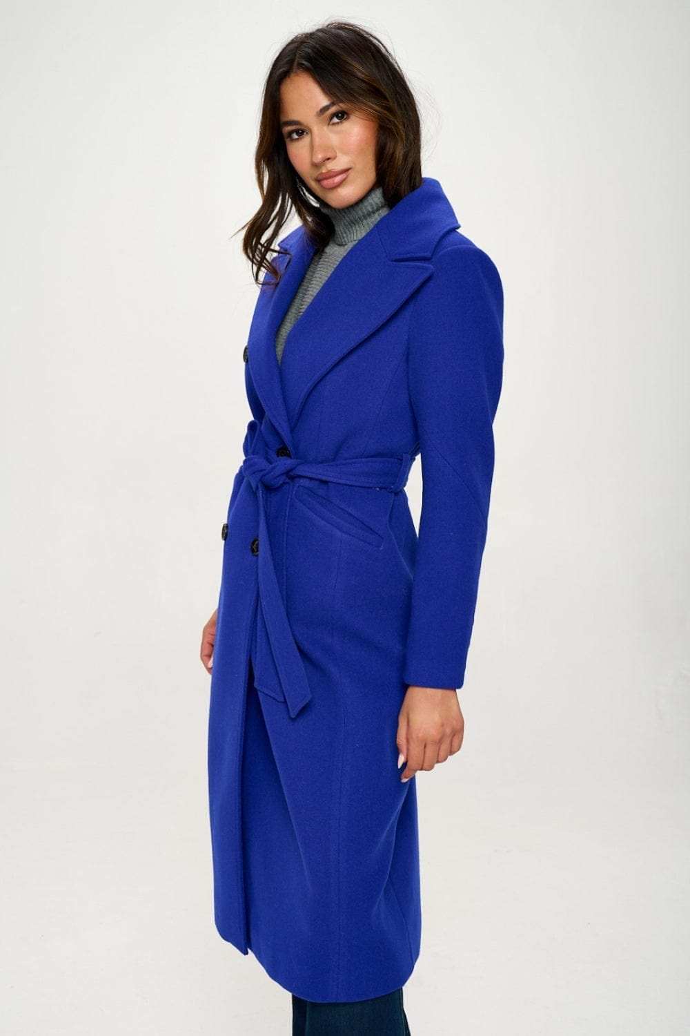 Coalition LA Double-Breasted Longline Coat with Belt - Trendsi - Flyclothing LLC