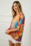 BiBi Multi Stripe Block Printed Jersey Blouse with Tied Sleeves - Trendsi - Flyclothing LLC