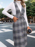 Perfee Pocketed Plaid Overall Dress - Trendsi - Flyclothing LLC