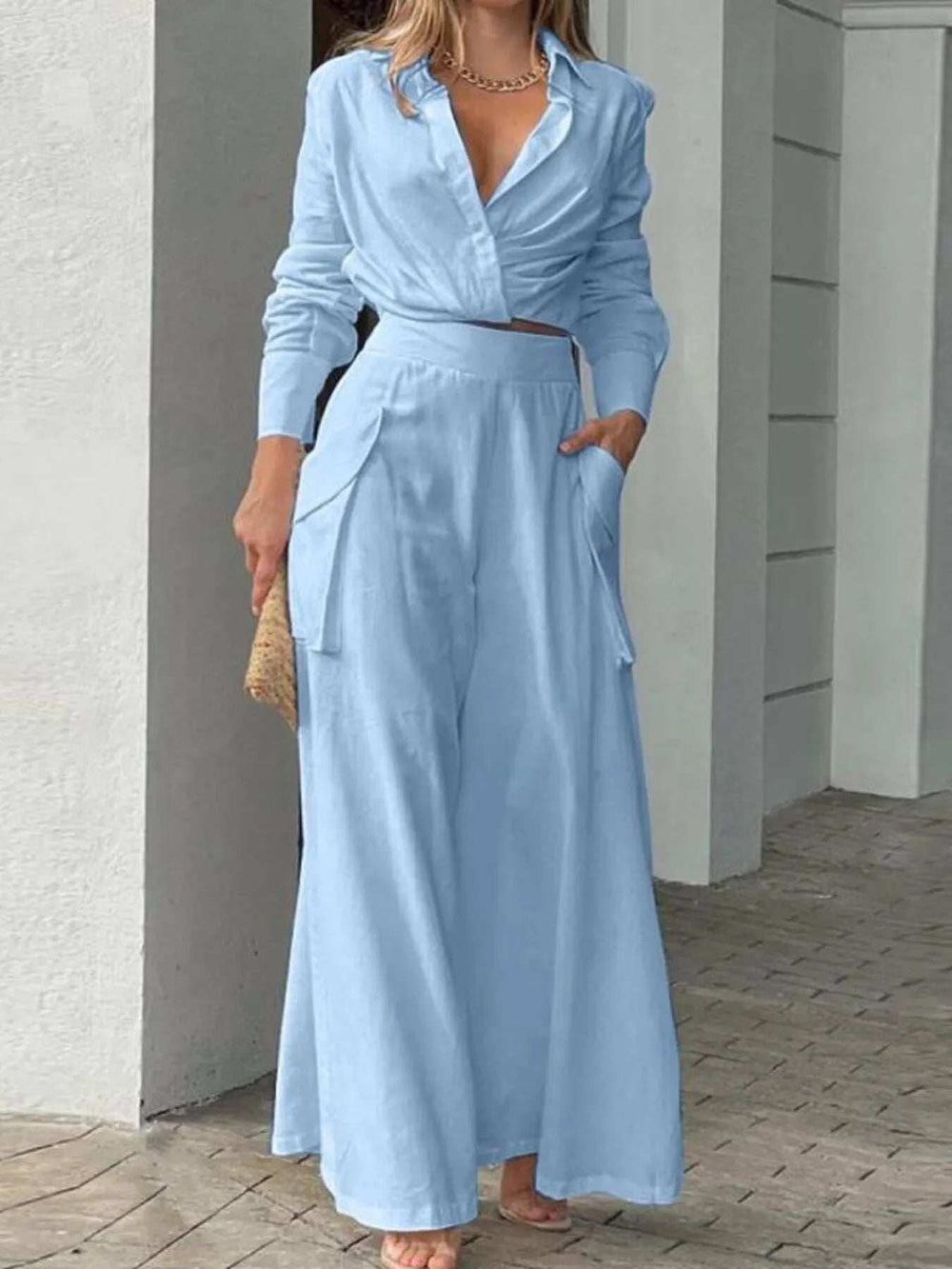 Full Size Long Sleeve Top and Pants Set Plus Size - Trendsi - Flyclothing LLC