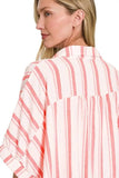 Zenana Woven Yarn-Dye Stripe Oversized Button Down Shirt - Trendsi - Flyclothing LLC