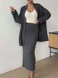 Pocketed Long Sleeve Cardigan and Skirt Sweater Set - Trendsi - Flyclothing LLC