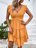 Ruffled V-Neck Cap Sleeve Dress - Trendsi - Flyclothing LLC