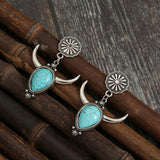Artificial Turquoise Alloy Cow Head Earrings - Trendsi - Flyclothing LLC