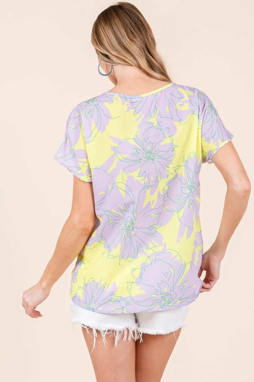 BOMBOM Floral Short Sleeve T-Shirt - Trendsi - Flyclothing LLC
