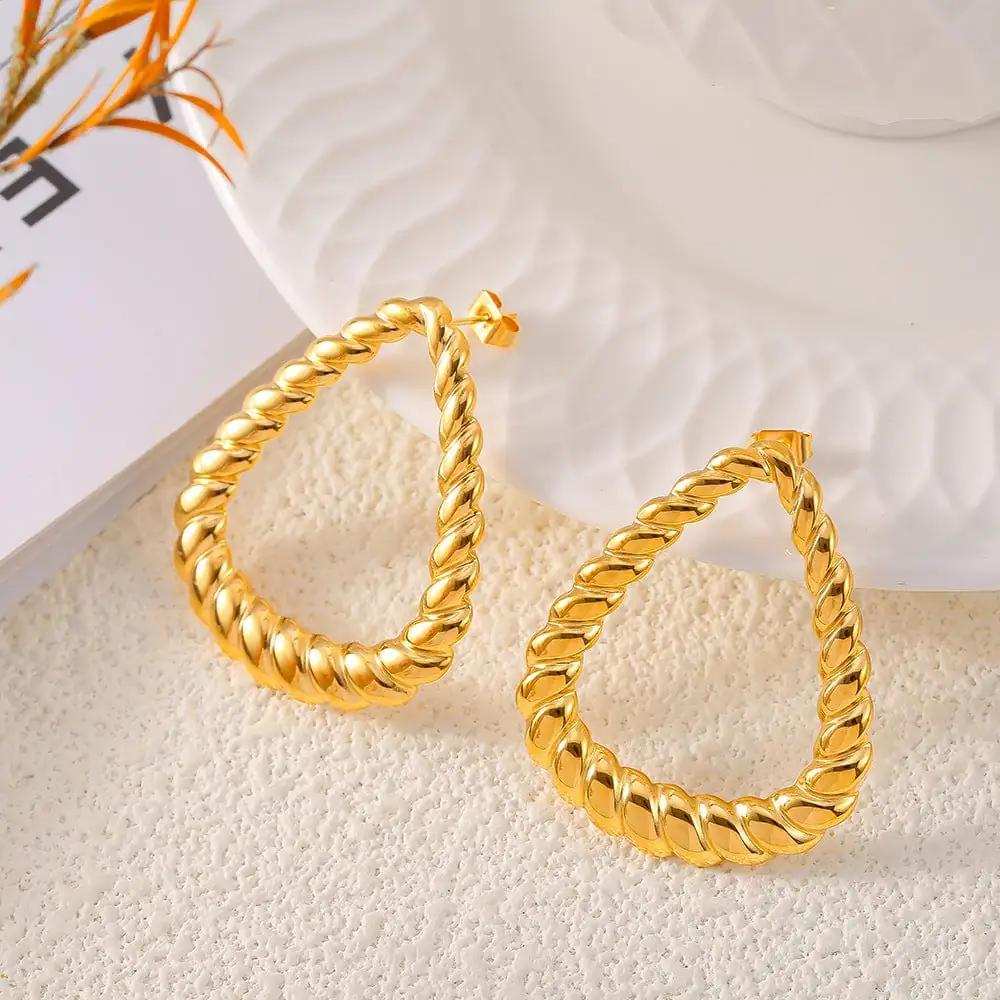 18K Gold-Plated Twisted Earrings - Trendsi - Flyclothing LLC