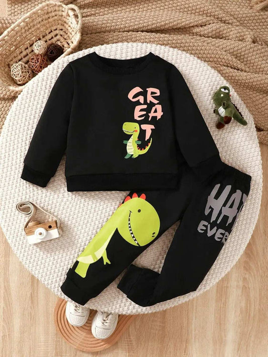 Children's Dinosaur Graphic Sweatshirt and Pants Set - Trendsi - Flyclothing LLC