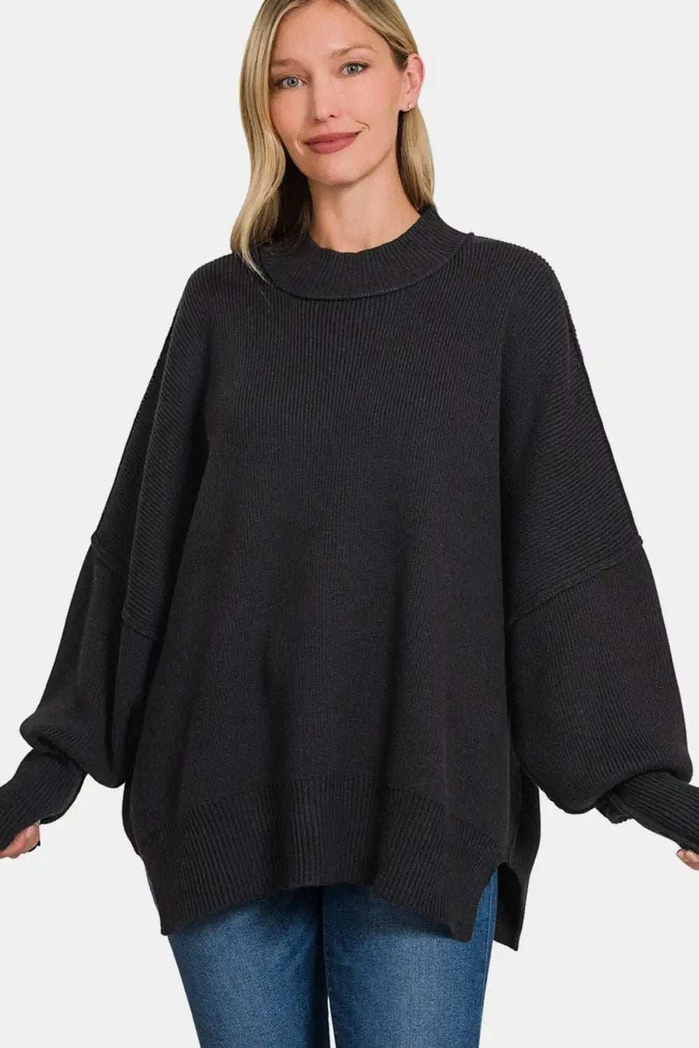 Zenana Side Sit Oversize Sweater - Trendsi - Flyclothing LLC