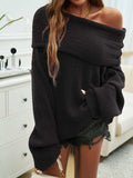 Off-Shoulder Extra-Long Sleeve Sweater - Trendsi - Flyclothing LLC