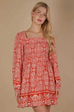 VERY J Printed Smocked Chest Boho Mini Dress - Trendsi - Flyclothing LLC