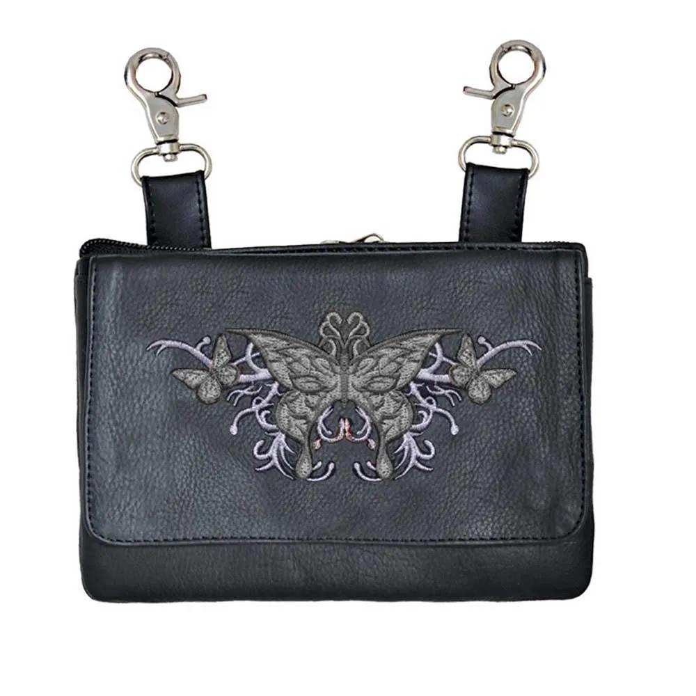 Ladies Clip on Bag with Embroidered Butterfly - Unik Just for Bikers - Flyclothing LLC