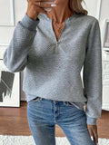 Quarter Zip Textured Long Sleeve Sweatshirt - Trendsi - Flyclothing LLC
