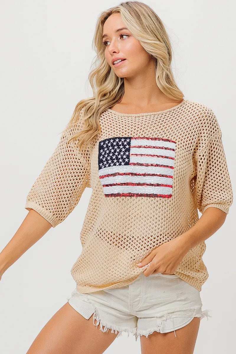 BiBi Sequin American Flag Knit Cover Up - Trendsi - Flyclothing LLC