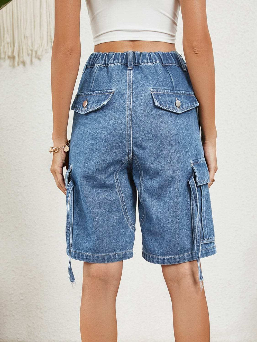 High Waist Denim Shorts with Pockets - Trendsi - Flyclothing LLC