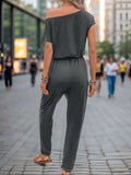 Single Shoulder Short Sleeve Jumpsuit - Trendsi - Flyclothing LLC