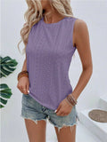 Eyelet Round Neck Tank - Trendsi - Flyclothing LLC