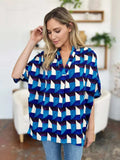 Double Take Full Size Geometric Notched Half Sleeve Blouse - Trendsi - Flyclothing LLC