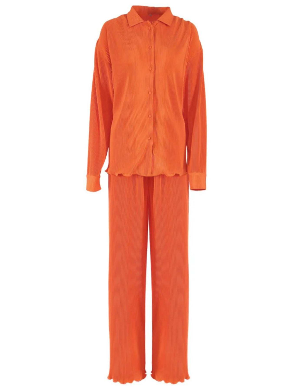 Button Up Long Sleeve Top and Pants Set - Trendsi - Flyclothing LLC