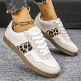 Leopard Lace Up Round Toe Sneakers - Trendsi - Flyclothing LLC