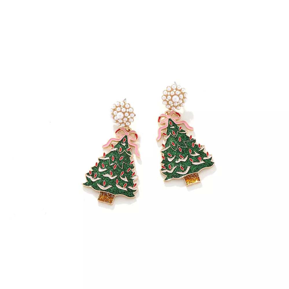 Christmas Tree Dangle Earrings with Pearl - Trendsi - Flyclothing LLC