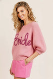 BiBi Metallic Letter Short Puff Sleeve Hairy Sweater - Trendsi - Flyclothing LLC
