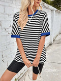 Lovelet Striped Round Neck Half Sleeve T-Shirt - Trendsi - Flyclothing LLC