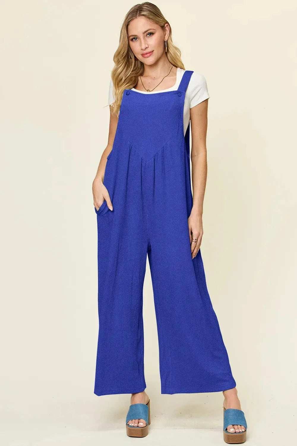 Double Take Full Size Texture Sleeveless Wide Leg Overall - Trendsi - Flyclothing LLC