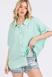 SAGE+FIG Boho Contrast Zigzag Trim Gauze Button-Up Shirt - Trendsi - Flyclothing LLC