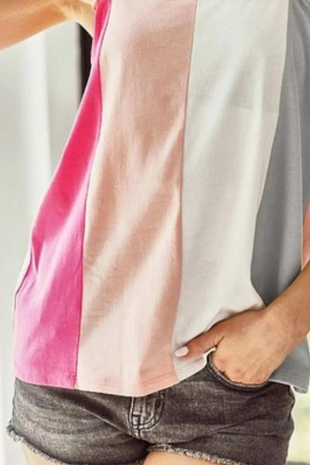 BiBi Cotton Span Color Block Ruffle Band Shoulder Tank - Trendsi - Flyclothing LLC