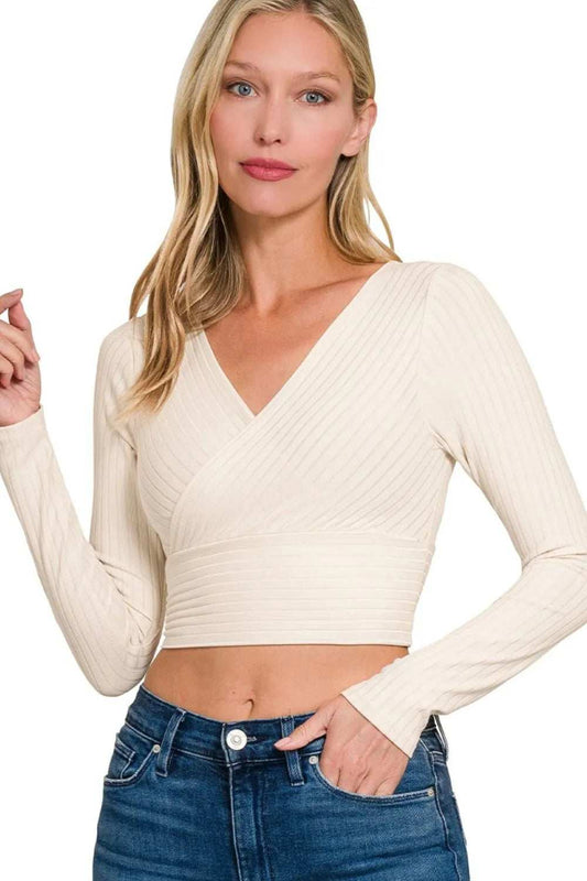 Zenana Ribbed Surplus Waist Band Long Sleeve Top - Trendsi - Flyclothing LLC