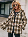 Pocketed Plaid Long Sleeve Hooded Jacket - Trendsi - Flyclothing LLC