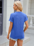Decorative Button Notched Short Sleeve T-Shirt - Trendsi - Flyclothing LLC