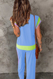 Contrast Round Neck Top and Pants Set - Trendsi - Flyclothing LLC