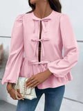 Ivy Lane Peplum Tied Long Sleeve Blouse - Trendsi - Flyclothing LLC