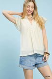 Umgee Scalloped Trim Flutter Sleeve Top - Trendsi - Flyclothing LLC