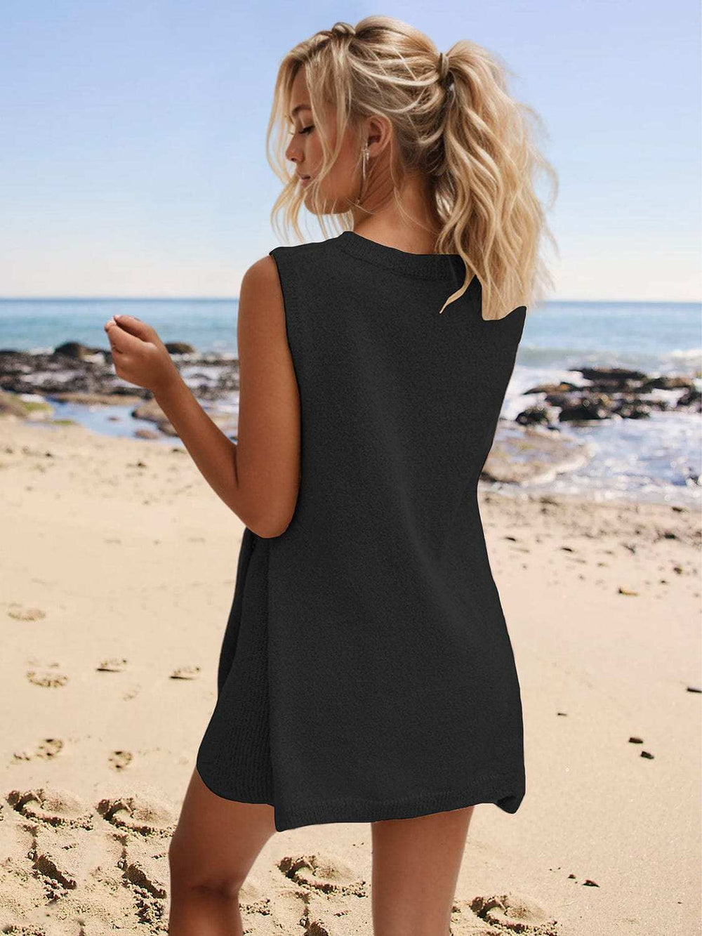 Slit Round Neck Top and Shorts Set - Trendsi - Flyclothing LLC