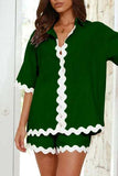 Contrast Trim Half Sleeve Top and Shorts Set - Trendsi - Flyclothing LLC