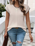 Round Neck Cap Sleeve Knit Top - Trendsi - Flyclothing LLC