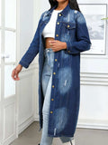 Distressed Button Up Collared Neck Denim Top - Trendsi - Flyclothing LLC