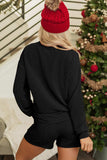 MERRY Round Neck Long Sleeve Top and Shorts Set - Trendsi - Flyclothing LLC