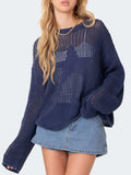 Star Round Neck Long Sleeve Knit Top - Trendsi - Flyclothing LLC
