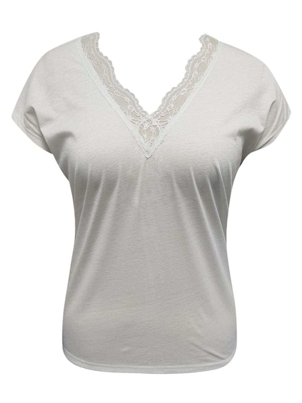 Full Size Lace Detail V-Neck Short Sleeve Blouse - Trendsi - Flyclothing LLC