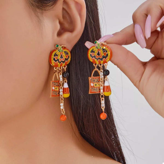 Halloween Rhinestone Pumpkin Drop Earrings - Trendsi - Flyclothing LLC