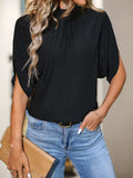 Ruched Mock Neck Half Sleeve Blouse - Trendsi - Flyclothing LLC