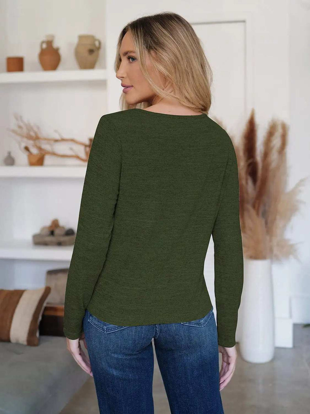 Button Up Round Neck Long Sleeve Cardigan - Trendsi - Flyclothing LLC