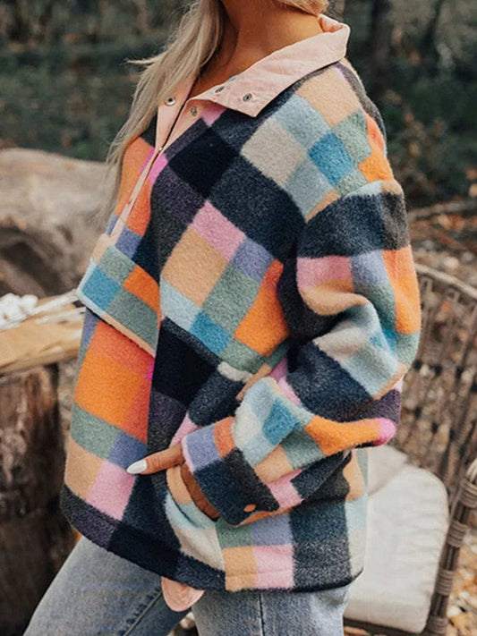 Color Block Half Snap Long Sleeve Sweatshirt - Trendsi - Flyclothing LLC